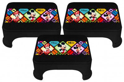 Kuber Industries Disney Mickey Minnie Print Square Plastic Bathroom Stool (Set of 3, Black) -HS_35_KUBMARTS17715