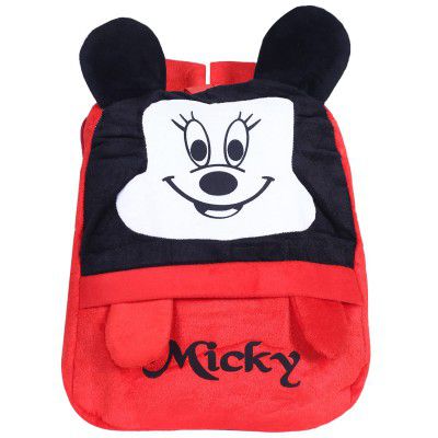 Kuber Industries Disney Mickey Plush Backpack | 2 Compartment Velvet School Bag