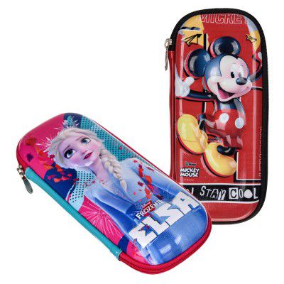 Kuber Industries Disney Pencil Pouch | School Pencil Case for Kids | Pen-Pencil Box for Kids | Geometry Box | Compass Box | School Stationery Supplies Box | Pack of 2 | Multicolor