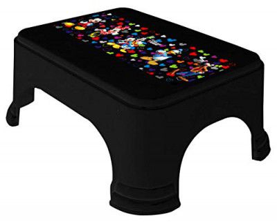 Kuber Industries Disney Team Mickey Print Square Plastic Bathroom Stool, Adults Simple Style Stool Anti-Slip with Strong Bearing Stool for Home, Office, Kindergarten (Black) -HS_35_KUBMARTS17272