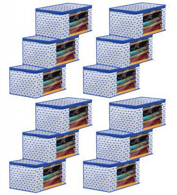 Kuber Industries Dot Printed Foldable, Lightweight Non-Woven Saree Cover/Organizer With Tranasparent Window- Pack of 12 (Blue)-46KM0503