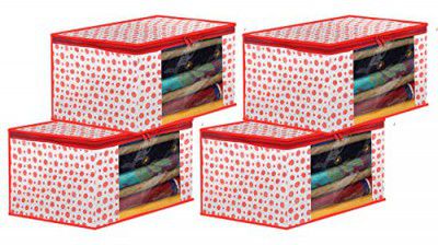 Kuber Industries Dot Printed Foldable, Lightweight Non-Woven Saree Cover/Organizer With Tranasparent Window- Pack of 4 (Pink)-46KM0481