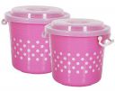Kuber Industries Dots Design Virgin Plastic 2 Pieces Multipurpose Kitchen Storage Container with Side Lock-Handle,11 Ltrs (Pink) - CTKTC34791...