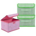 Kuber Industries Drawer Storage Box | Dhakkan Storage Box | Non-Woven Clothes Organizer For Toys | Foldable Storage Box with Handle | Small | Pack of 3 | Green & Pink...