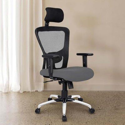 Kuber Industries Ergonomic Office Chairs for Work from Home | Comes with Manual Height Adjustable Armrest, Headrest & 2D Lumbar Support | Comfy Study Chair