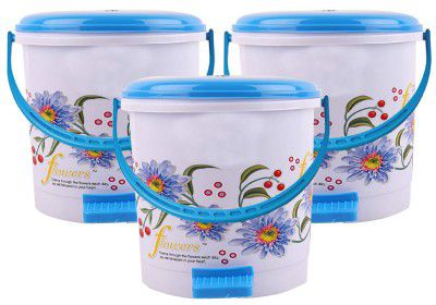 Kuber Industries Floral 3 Piece Plastic Dustbin Set, 10 litres, Blue (CTKTC1969)