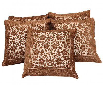 Kuber Industries Floral 5 Piece Velvet Cushion Cover Set - 16x16, Brown,Standard,CLOUDBED110