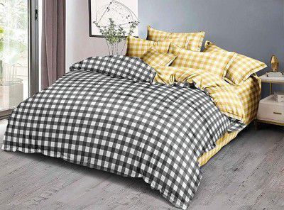 Kuber Industries Floral Design Glace Cotton Double Bedsheet with 2 Pillow Covers (Grey)-KUBMART02857
