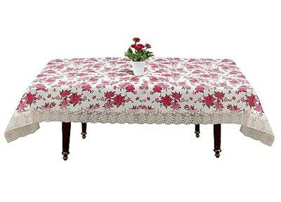 Kuber Industries Floral Print 4 Seater Table Cloth|PVC Center Table Cover|Table Sheet for Indoor and Outdoor|Waterproof Protector 60x40 (Cream & Pink)