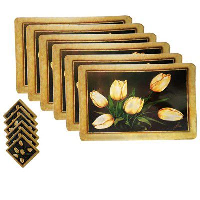 Kuber Industries Floral PVC 6 Piece Dining Table Placemat Set with Tea Coasters - Multicolour, Standard (CTKTC02153)
