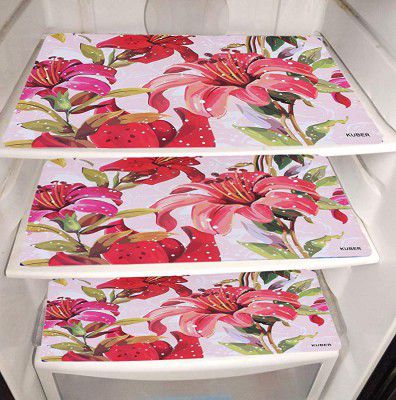 Kuber Industries Flower Design PVC 6 Pieces Refrigerator Drawer Mats CTKTC13671