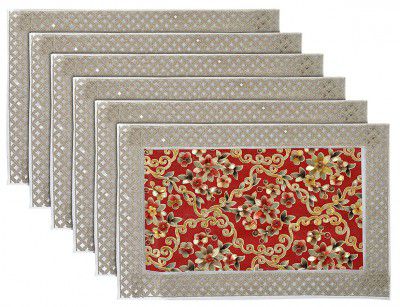 Kuber Industries Flower Design PVC Dining Table Placemat Set, Set of 6 (Maroon), (Model: HS_37_KUBMART020720)