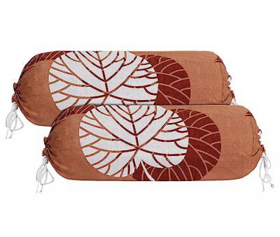 Kuber Industries Flower Printed Bolster Cover|Ideal 16x32 Inch Size|Soft & Smooth Cotton|Deewan Round Pillow Cover|Pack of 2 (Brown)-44KM0136