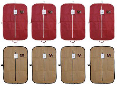 Kuber Industries Foldable 8 Piece Non Woven Coat Cover, Maroon and Brown