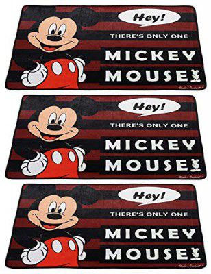 Kuber Industries Fun Homes Disney Mickey Mouse 3 Pieces Anti-Slip Bath Mat 23\'x15\' (Maroon) CTKTC046780