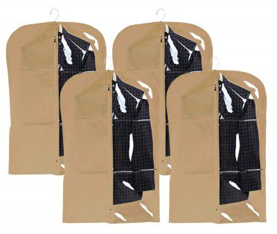 Kuber Industries Half Transparent 4 Pieces Non Woven Mens Coat Blazer Cover (Brown) - CTKTC30919