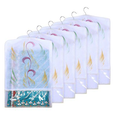 Kuber Industries Hanging Saree Cover | Non-Woven Brush Painting Pattern Saree Cover | Pack of 6 | Yellow