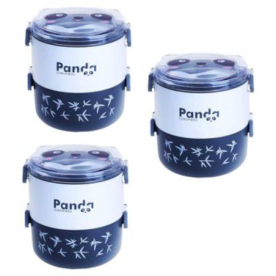 Kuber Industries Insulated Lunch Box with 2 Compartments|100% BPA Free, Food Grade ABS Plastic|Leakproof & Spill Proof|Dishwasher & Microwave Safe Lunch Box|2000 ML|HX0043347|Pack Of 3|Black & White