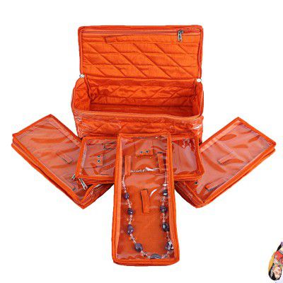 Kuber Industries Laminated Satin Locker Jewellery Kit, Orange
