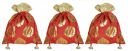 Kuber Industries Leaf Design Potli Bags Handbags for Women Gifting Wristlets for Wedding, Festival, Kitty Subh Shagun-Pack of 3 (Red)...