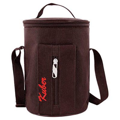 Kuber Industries Lunch Bag|Canvas Waterproof Tiffin Bag for Office|Adjustable Shoulder Strap with One Small Zipper Pocket (Brown)