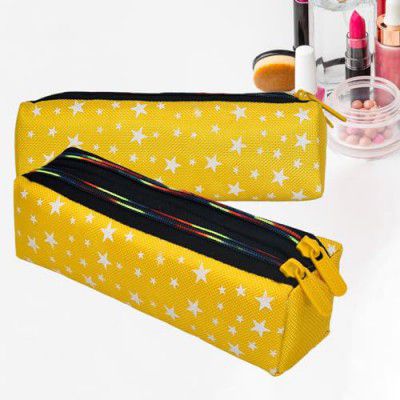 Kuber Industries Makeup Pouch | Rexine Cosmetic Pouch | Pack of 2 | Yellow