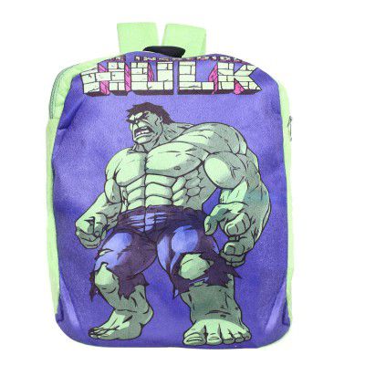 Kuber Industries Marvel The Incredible Hulk Plush Backpack | 2 Compartment Velvet School Bag (Green)