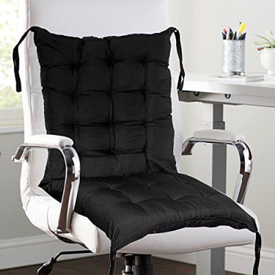 Kuber Industries Microfiber Back and Seat Chair Cushion for Indoor Outdoor Patio Chair, Rocking Chair, Office Chair, Desk Chair, Dining Chairs, Lounge Chair with Ties, 18 * 36 Inch (Black)