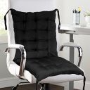 Kuber Industries Microfiber Back and Seat Chair Cushion for Indoor Outdoor Patio Chair, Rocking Chair, Office Chair, Desk Chair, Dining Chairs, Lounge Chair with Ties, 18 * 36 Inch (Black)...