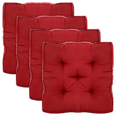Kuber Industries Microfiber Square Chair Pad Seat Cushion for Car Pad, Office Chair, Indoor/Outdoor, Dining Living Room, Kitchen-Pack of 4, 18 * 18 Inch (Maroon)