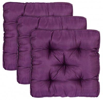 Kuber Industries Microfiber Square Chair Pad Seat Cushion for Car Pad, Office Chair, Indoor/Outdoor, Dining Living Room, Kitchen-Pack of 3, 18 * 18 Inch (Purple)