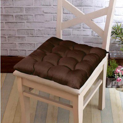 Kuber Industries Microfiber Square Chair Pad Seat Cushion for Car Pad, Office Chair, Indoor/Outdoor, Dining Living Room, Kitchen with Ties, 18 * 18 Inch (Brown), Standard (HS_37_KUBMART020840)