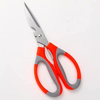 Kuber Industries Multipurpose Kitchen Scissors for Home & Gardening Needs|High Grade Stainless Steel Blades|Precision Ground Edge|K024| Easy Grip Handles with Comfortable Thumb Loops|Orange