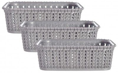 Kuber Industries Multipurposes Small M 15 Plastic Basket, Organizer For Kitchen, Countertops, Cabinets, Bathrooms Without Lid- Pack of 3 (Grey) -46KM0122