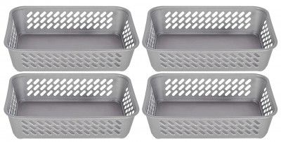 Kuber Industries Multipurposes Super Tidy Plastic Basket, Organizer for Kitchen, Countertops, Cabinets, Bathrooms- Pack of 4 (Grey) -46KKM0276
