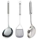 Kuber Industries Multiuses Serving & Cooking Stainless Steel Kitchen Tool & Utensil, Set of 3 (Skimmer & Solid Turner & Ladle) (Silver)...