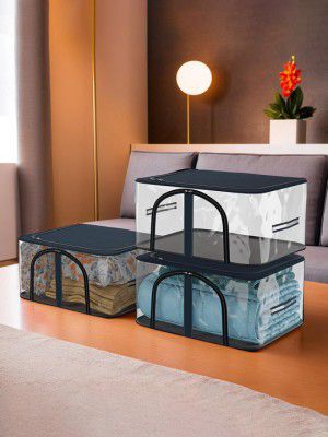 Kuber Industries Navy Blue 3 Pcs Regular Cloth Storage Organiser