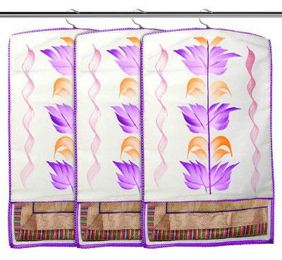 Kuber Industries Non-Woven Hanging Saree Cover With 1 Zipper Compartment on Back Side- Pack of 3 (Purple)-HS_38_KUBMART21510
