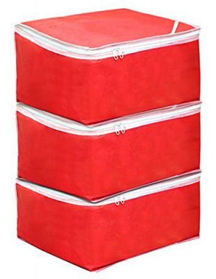 Kuber Industries Non Woven Petticoat Cover Wardrobe Organiser Clothes Storage Bag-Pack of 3 (Red)-HS_38_KUBMART21689