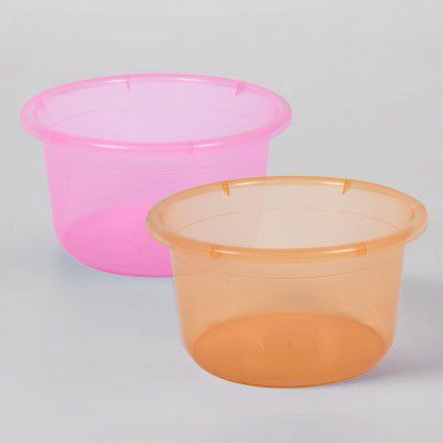 Kuber Industries Pack of 2 Bath Tub | 25 LTR | Transparent | Pink & Orange