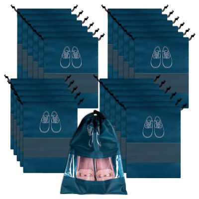 Kuber Industries Pack of 24 Shoe Bags | Shoe Bags for Travel | Navy Blue