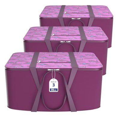 Kuber Industries Pack of 3 Nylon 35L Small Underbed Storage Box - Purple