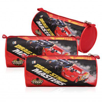 Kuber Industries Pack of 3 Round Pencil Pouch | Disney Car Pencil Pouch for Kids | Red
