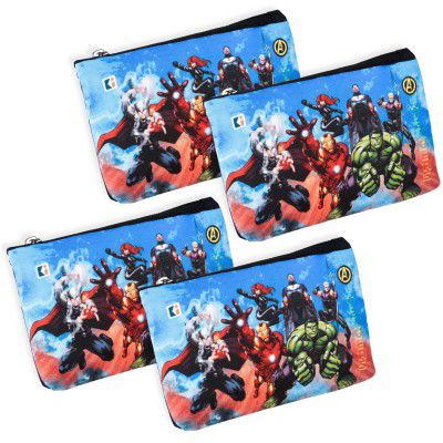 Kuber Industries Pack of 4 Pencil Pouch | Square Stationary Pouch | Pen-Pencil Box for Kids 