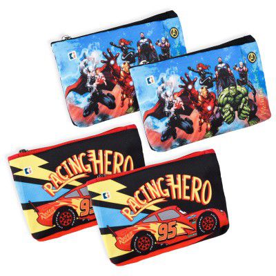 Kuber Industries Pack of 4 Pencil Pouch | Square Stationary Pouch | Pen-Pencil Box for Kids | School Geometry Pouch | Pencil Utility Bag | Zipper Pencil Organizer | Black & Red