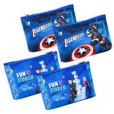 Kuber Industries Pack of 4 Pencil Pouch | Square Stationary Pouch | Pen-Pencil Box for Kids | School Geometry Pouch | Pencil Utility Bag | Zipper Pencil Organizer | Royal Blue & Blue