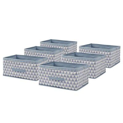 Kuber Industries Pack of 6 Foldable Multi-Purpose Cloth Organizer for Storage with Drawing Handle | Durable Organisers Storage Box for Clothes/Toys | Triangle Print - Sky Blue