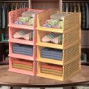 Kuber Industries (Pack of 8 Foldable Cupboard Organizer For Clothes - Stackable Organizer For Wardrobe - For Shirt | Pants | Jeans - Plastic Cupboard Dress Racks For Clothes Storage (Peach and Ivory)...
