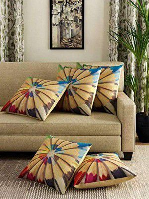 Kuber Industries Pencil 5 Piece Jute Cushion Cover - 16x16, Multicolour