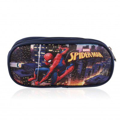 Kuber Industries Pencil Pouch | Multi-Purpose Travel Pouch | Multi Utility Stationery Pouch | 2 Compartments Geometry Box | Lightweight Storage Pouch | Marvel Spider-Man City of Heros | Blue